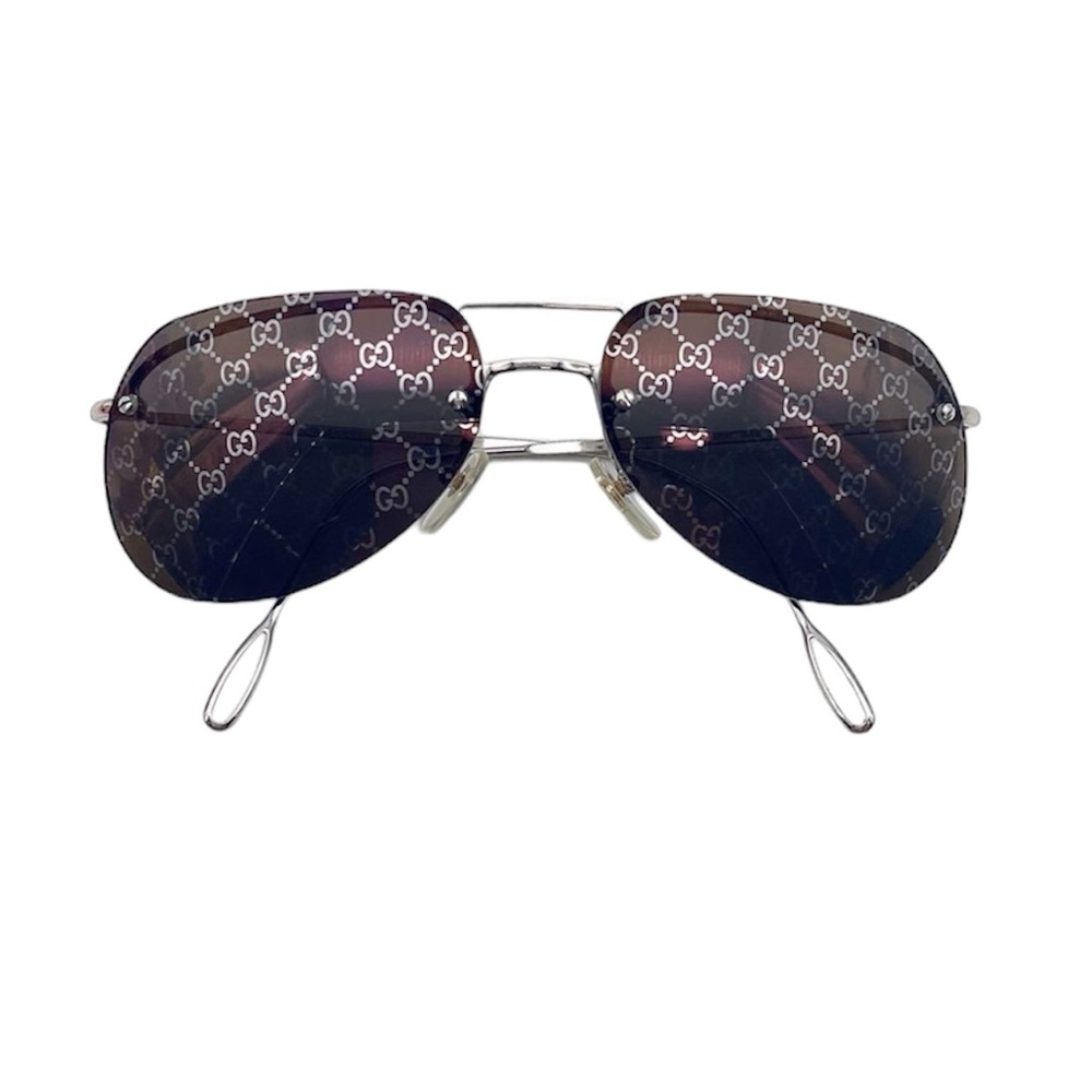 RARE🔥 2002 GUCCI 🇮🇹 GG1292 AVAITOR BLACK AND SILVER MONOGRAM SUNGLASSES!